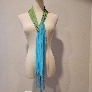 Cotton Scarf with Hanging Bead Accents - 9x60 Inches, Turquoise/Green. Excellent